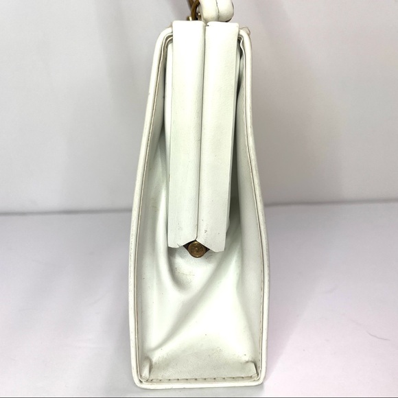 Vintage Madwed White Leather Purse Frame Doctor Bag Gold Tone Metal Closure - Picture 4 of 11